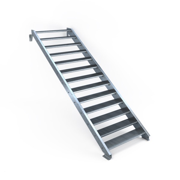 Stahltreppe 13 Stufen, 150 cm Stufenbreite, ohne Geländer