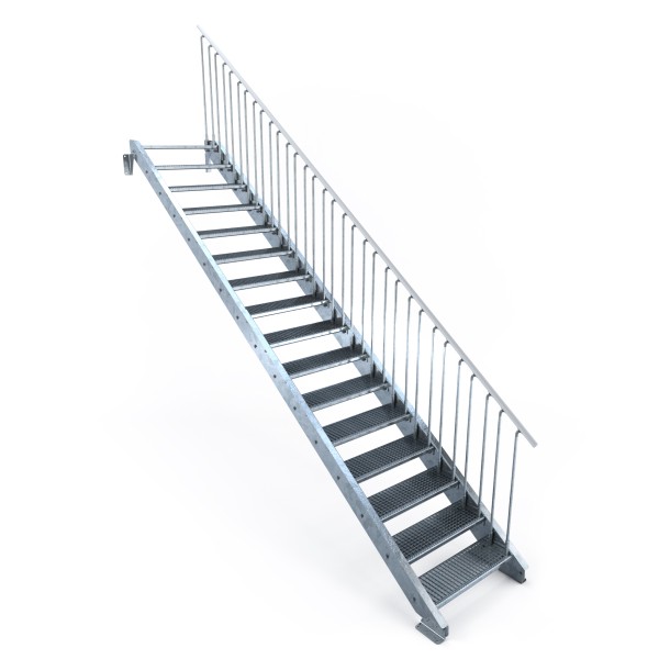 Stahltreppe 16 Stufen in Normbreiten 80 cm, Geländer rechts