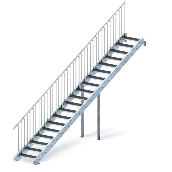 Stahltreppe 19 Stufen ab GH 315 cm bis 380 cm variabel stellbar 1 x Geländer links