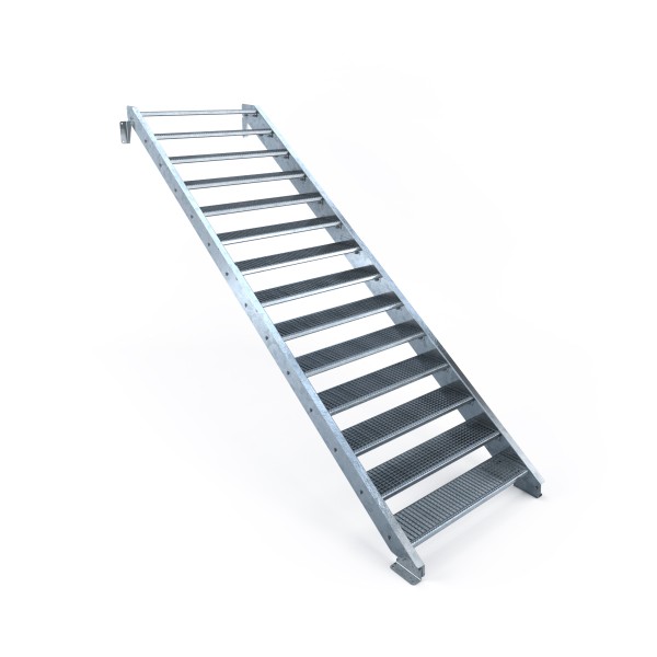 Stahltreppe 14 Stufen, 150 cm Stufenbreite, ohne Geländer