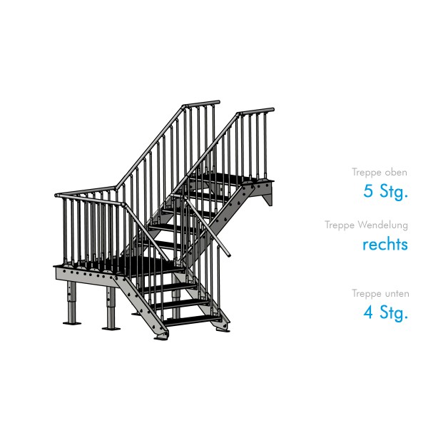 Stahltreppe gewendelt 120 cm Breite - Bausatz mit Eckpodest