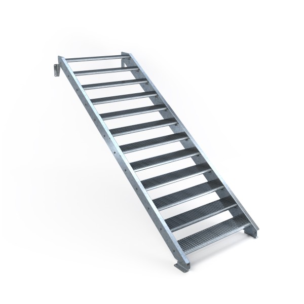 Stahltreppe 12 Stufen, 150 cm Stufenbreite, ohne Geländer